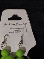 Chunky Bubblegum Bead Necklace Earring Set Green Retro New On Card