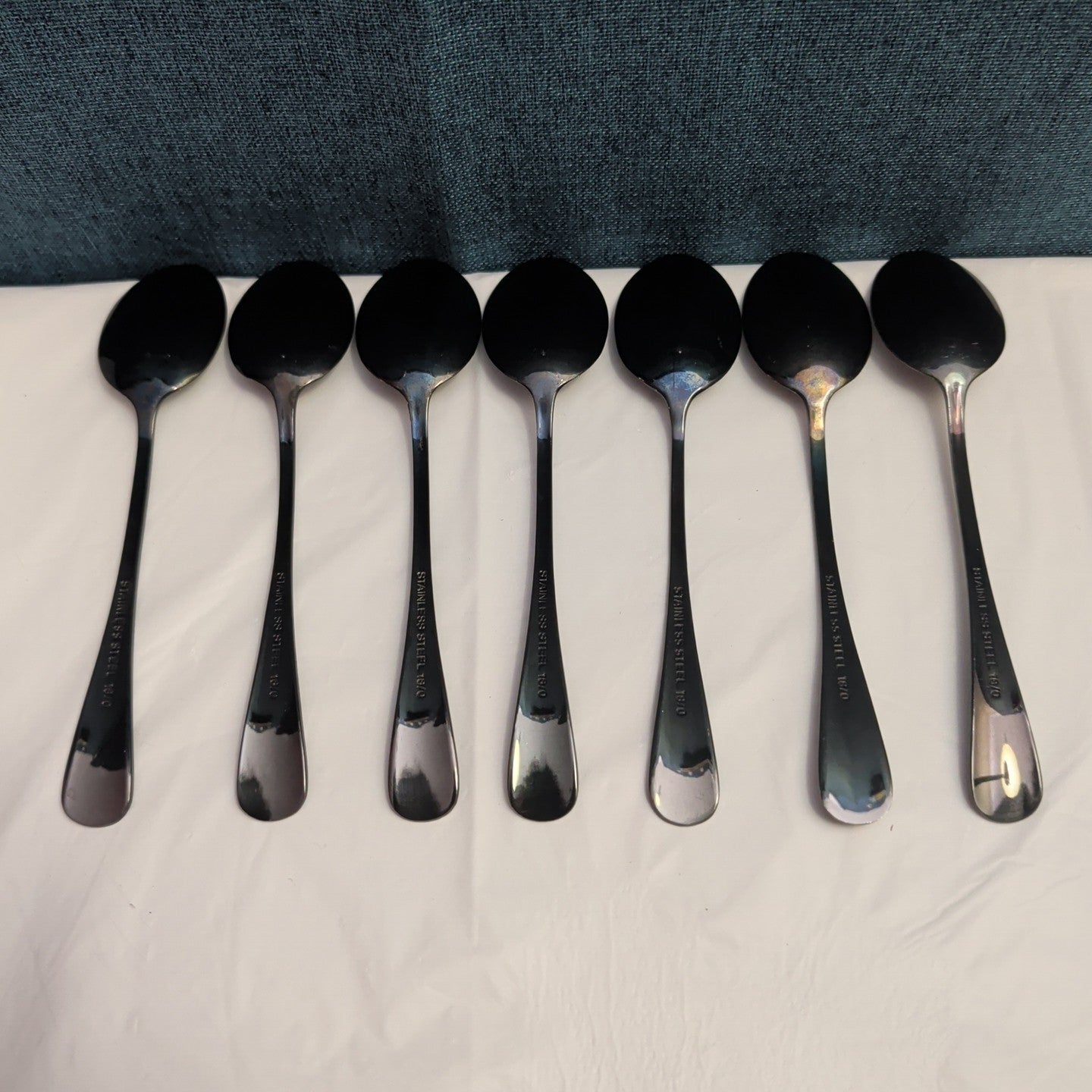 Set of 7 Black Stainless Steel Spoons 18/0 Modern Flatware Teaspoons Clean