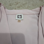 Anne Klein Blouse L Pink Tie Neck V-Neck Long Sleeve Career Top
