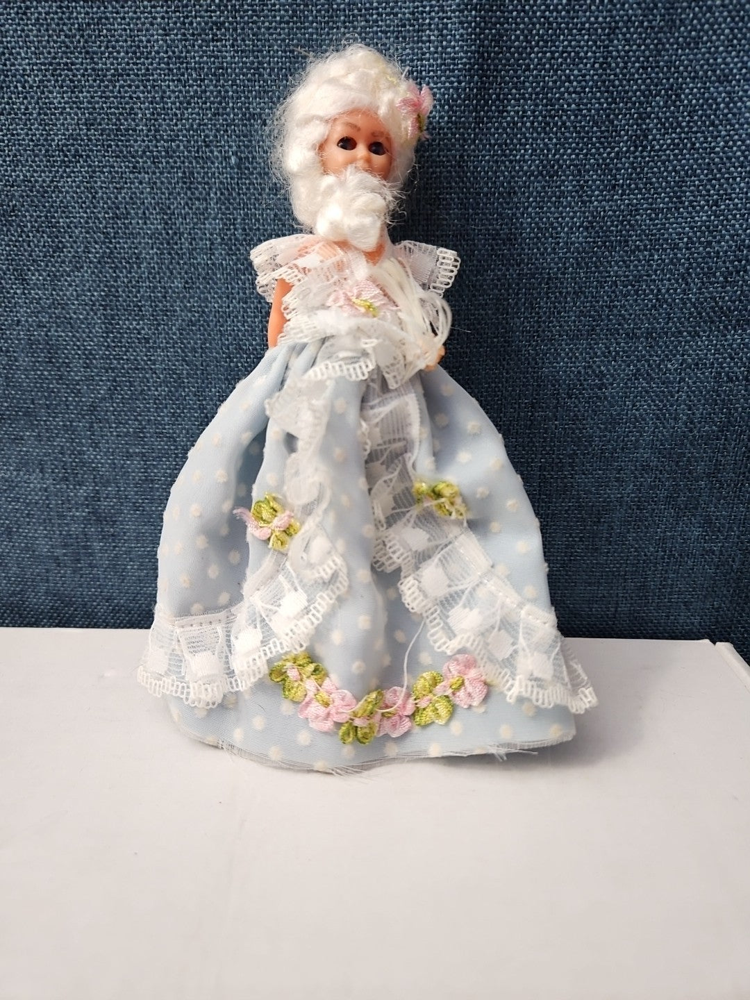 Vintage 5.5" Costume Doll | Blue Polka Dot Rococo Dress | Hard Plastic Souvenir