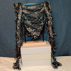 Laurena by LJL Metallic Lace Scarf Wrap Silver Black Ruffled Boho NWT 63x23