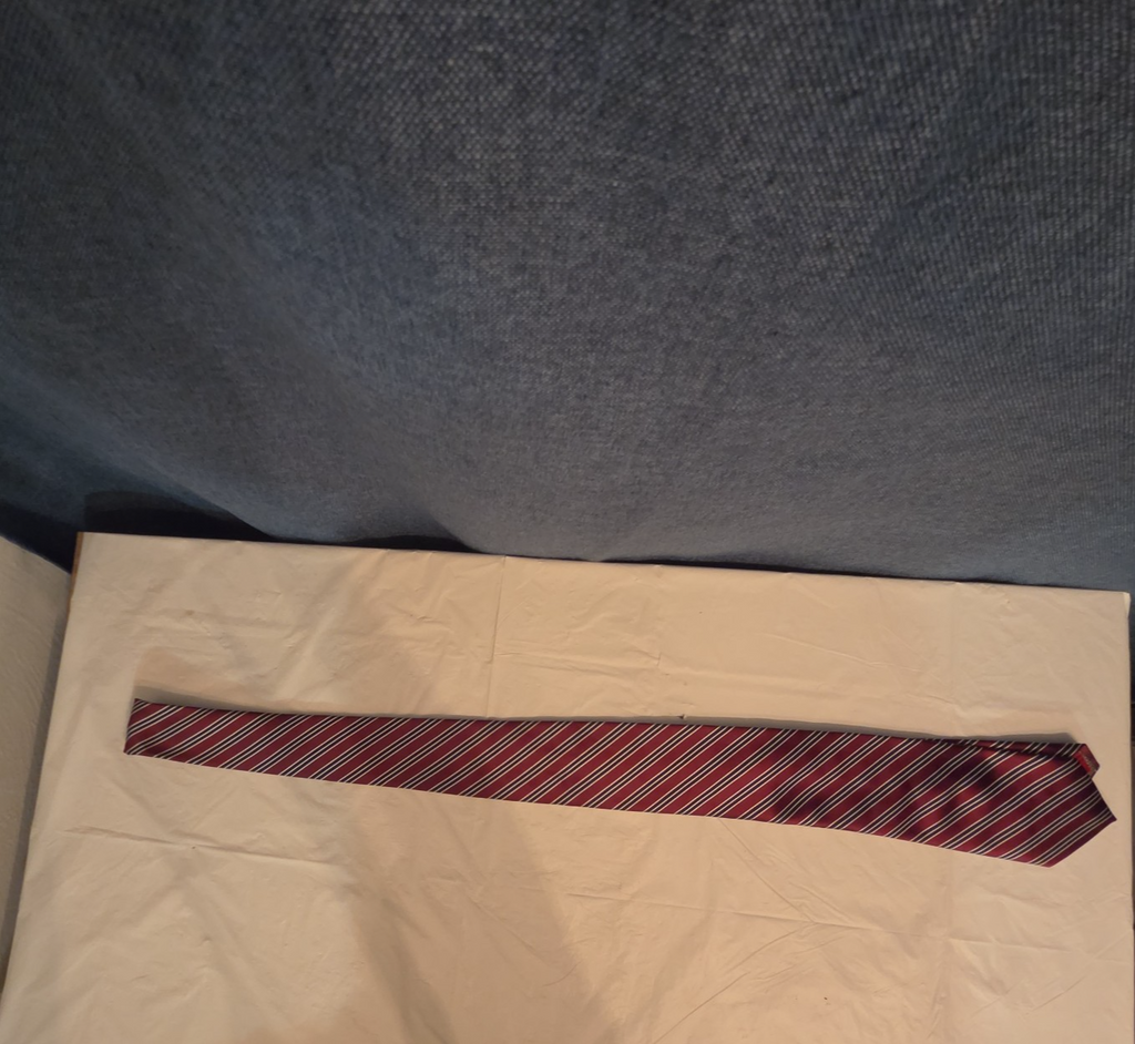 Bergamo New York Tie Burgundy Red Silver Striped Mens Silk Necktie Regimental
