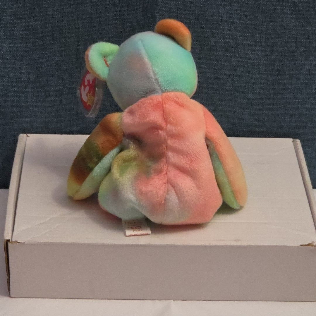 Ty Beanie Baby Peace Bear 1997 Retired - Unique Pastel Tie Dye Tag Protector