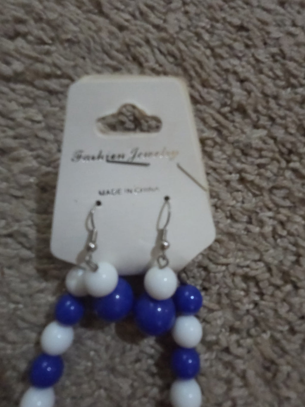 Chunky Bubblegum Bead Necklace Earring Set Blue White Retro