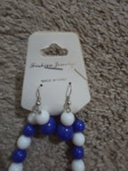 Chunky Bubblegum Bead Necklace Earring Set Blue White Retro