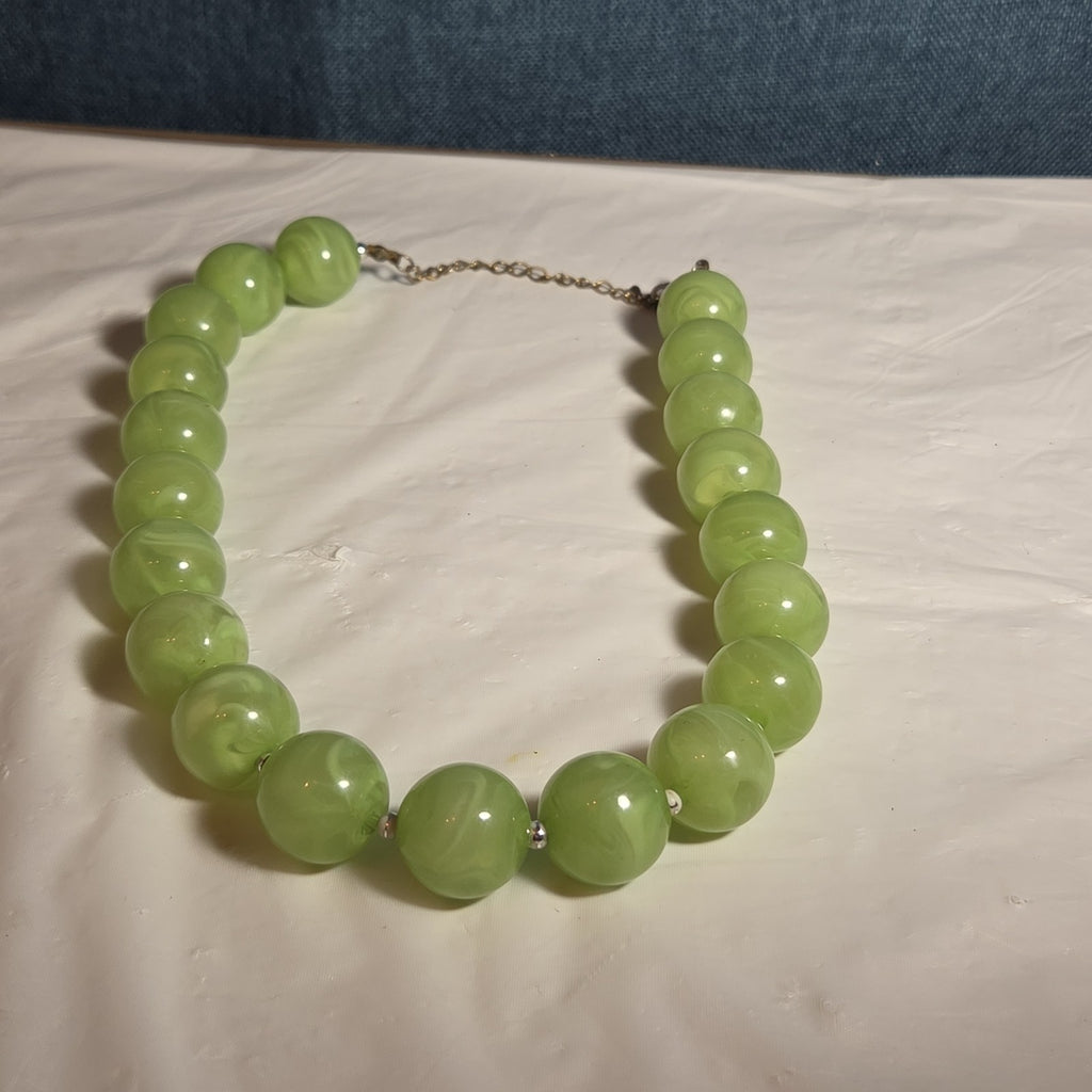 Chunky Bead Necklace Marbled Green Acrylic Retro Y2K PreOwned