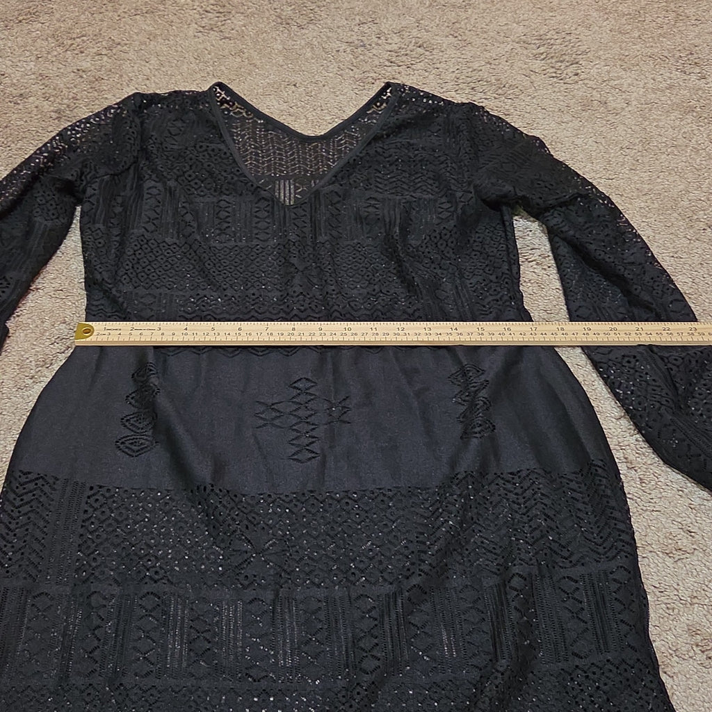 Black Lace Crochet Midi Tunic Dress Festival Whimsigoth XXL