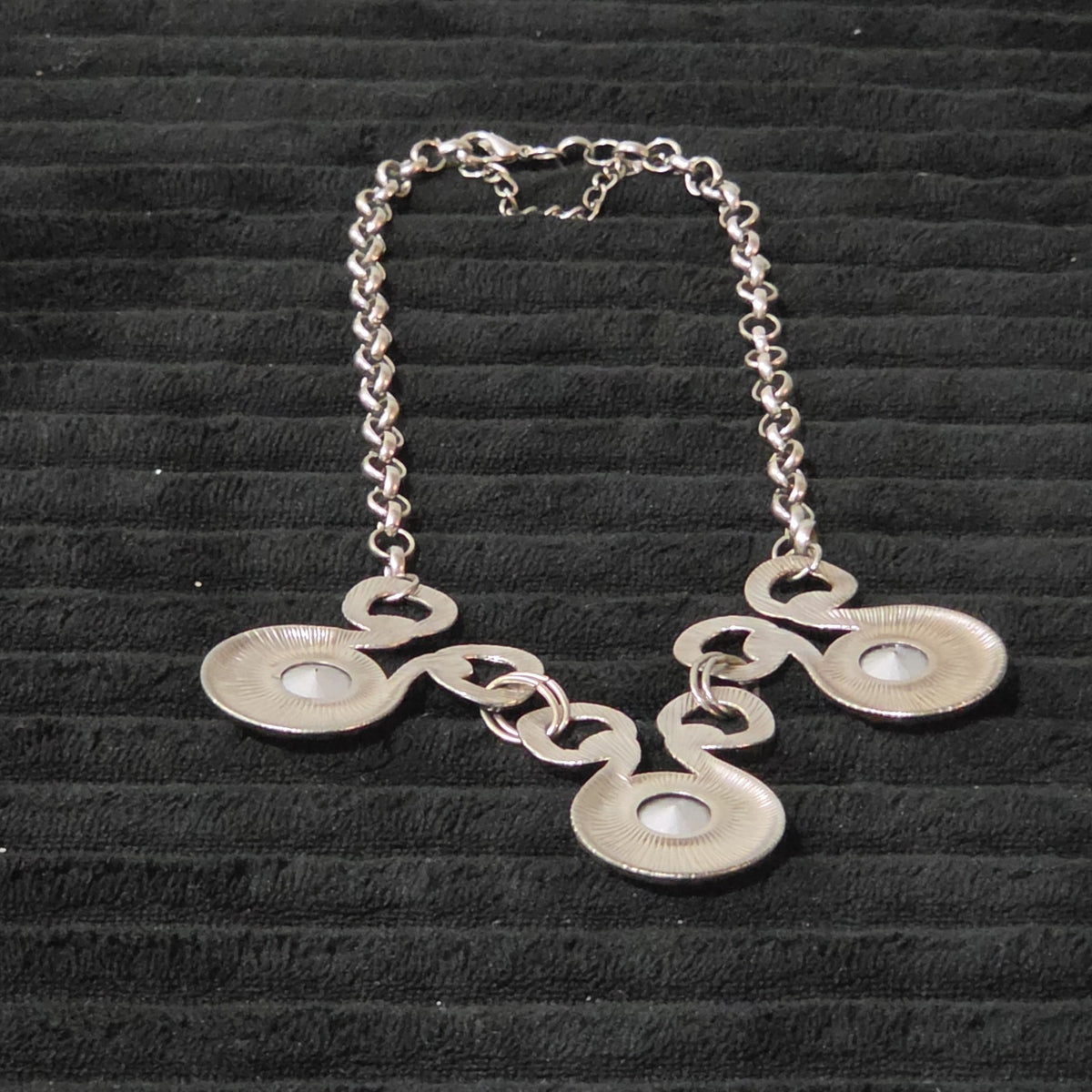 Silver Tone Chunky Crystal Bib Statement Necklace