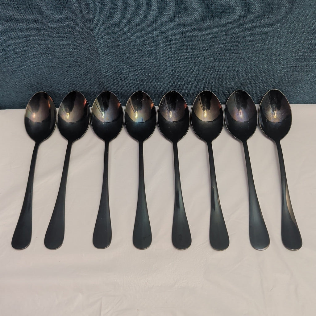 Set of 8 Black Stainless Steel Spoons 18/0 Modern Onyx Flatware Table Spoons Set