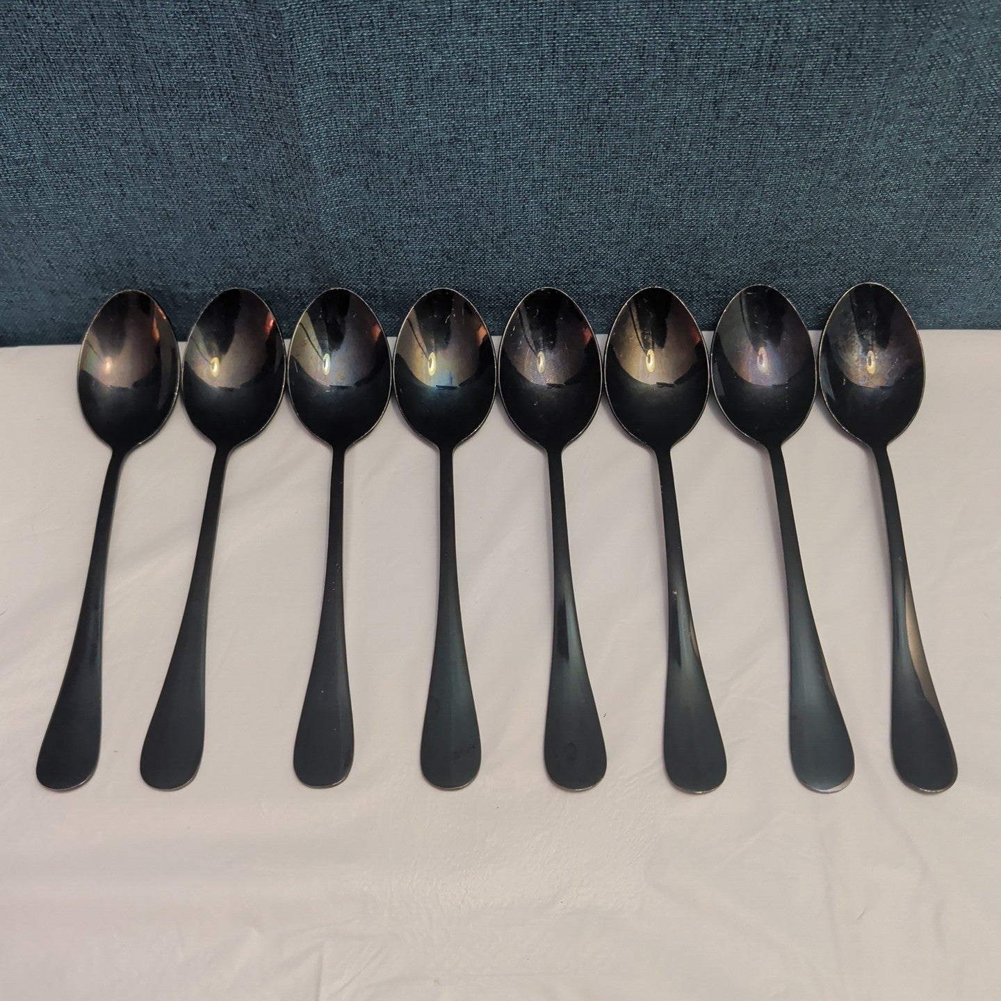 Set of 8 Black Stainless Steel Spoons 18/0 Modern Onyx Flatware Table Spoons Set