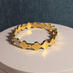 Hinged White Clover Bangle Bracelet Gold Tone Enamel
