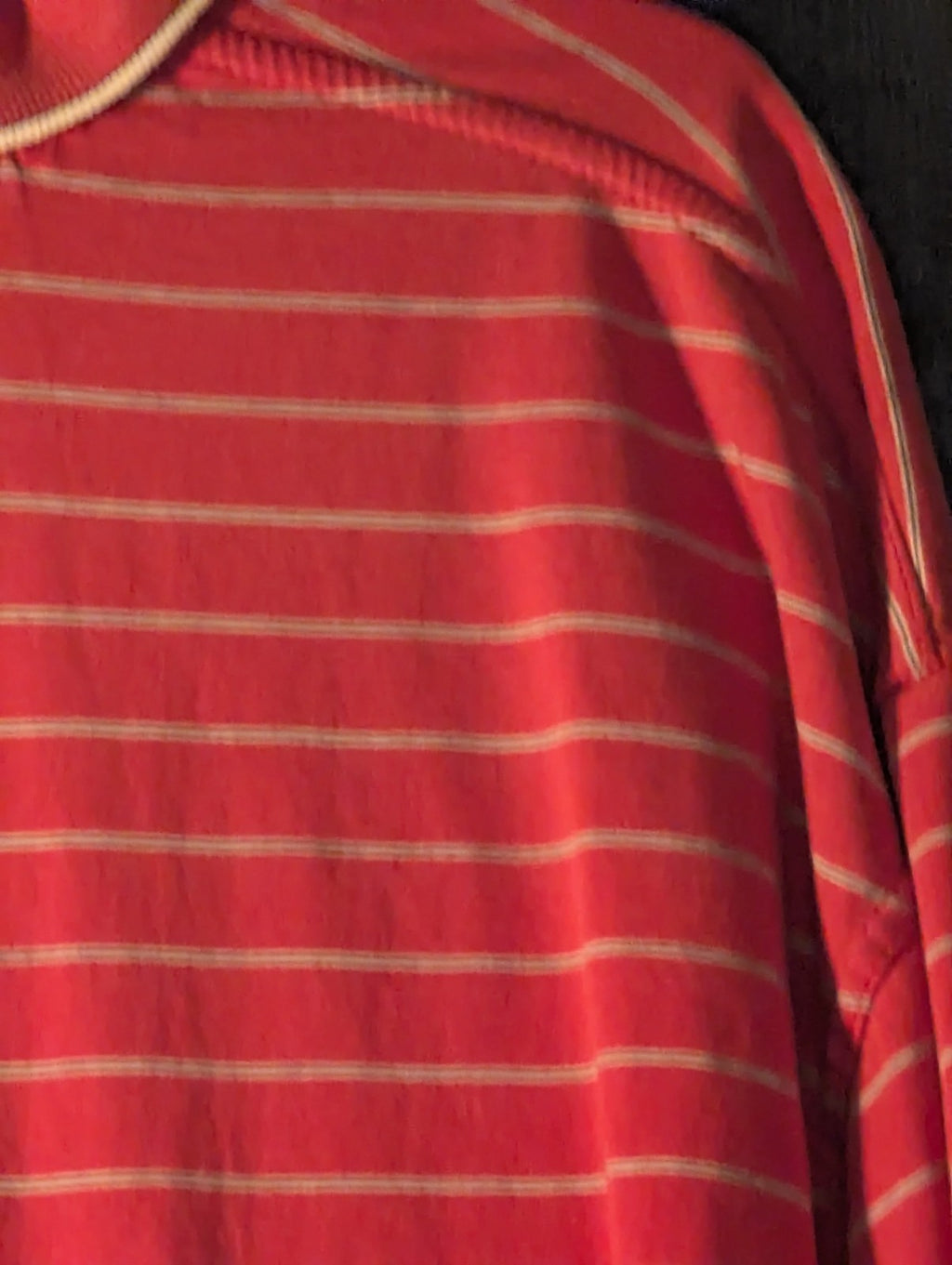Greg Norman Collection Men's L 100% Cotton Red White Stripe Golf Polo Shark Logo