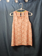 Xhilaration Peach Lace Overlay Tank Top with Pom-Pom Trim