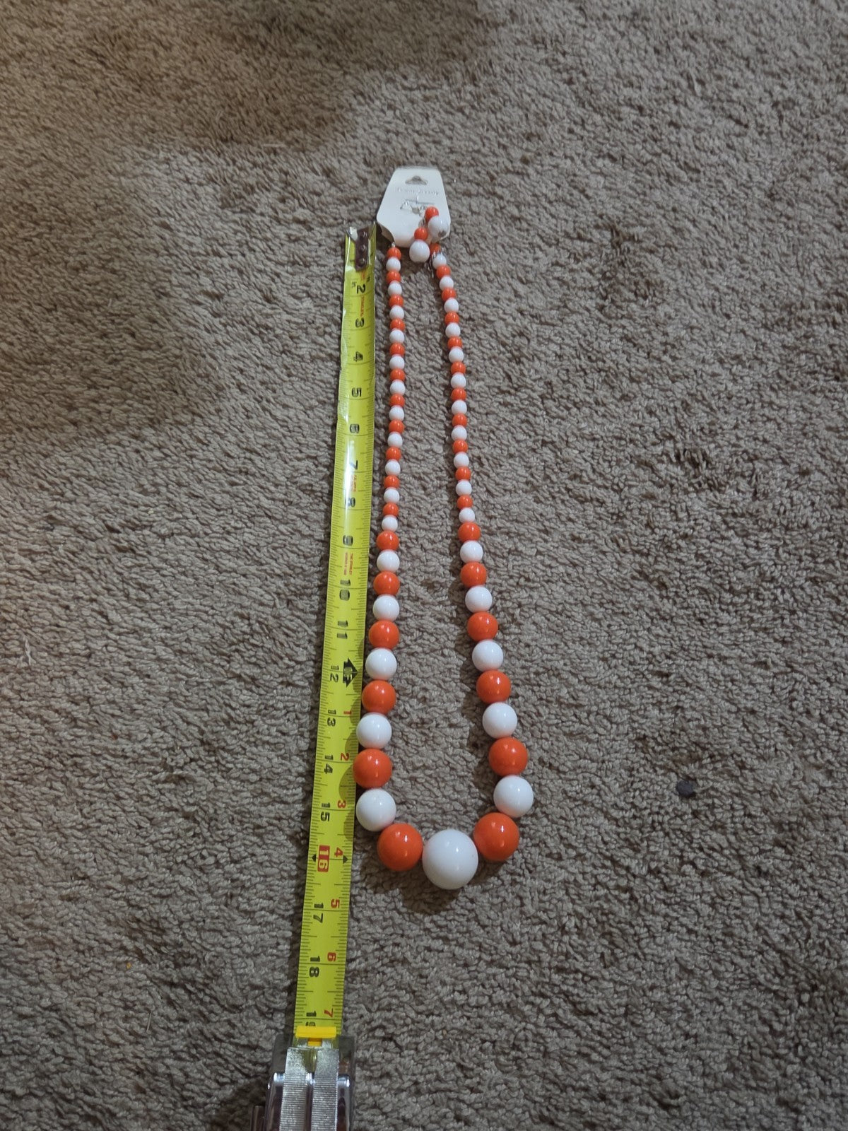 Chunky Bubblegum Bead Necklace Earring Set Orange White Retro