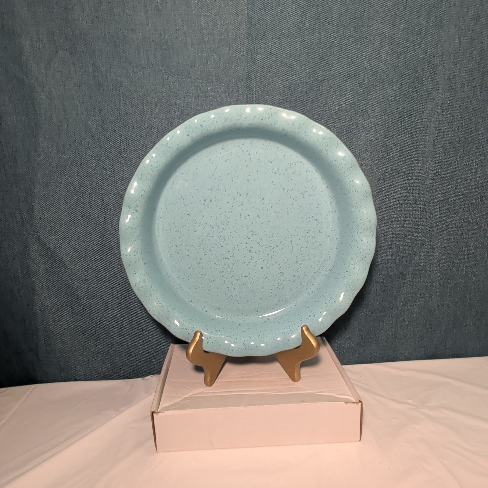 Paula Deen Pie Plate Robin's Egg Blue Speckled Stoneware 11.25" Ruffled Edge