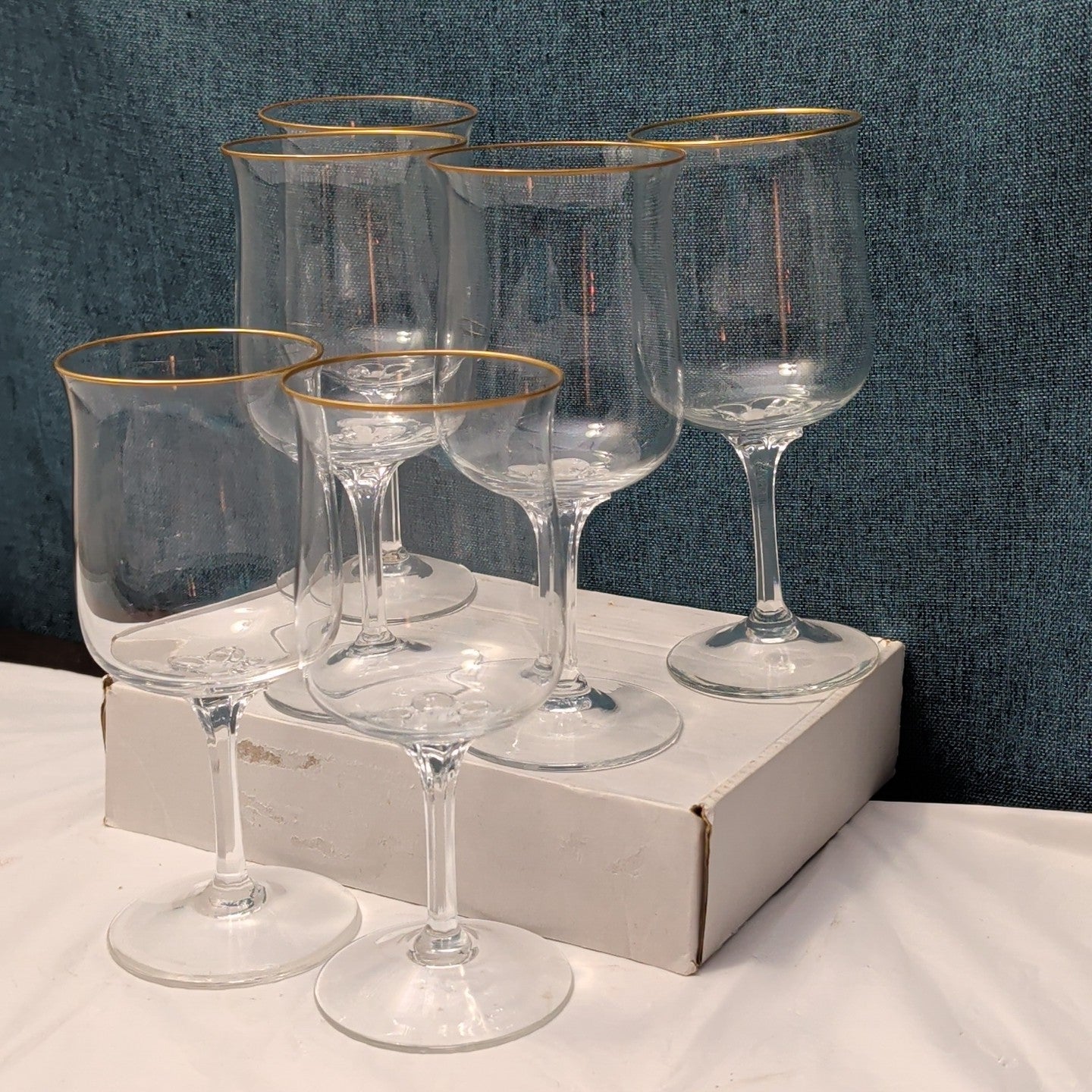 LENOX Crystal INTRIGUE Wine Glasses Gold Trim Fluted Rim Vintage 80s | Set of 6