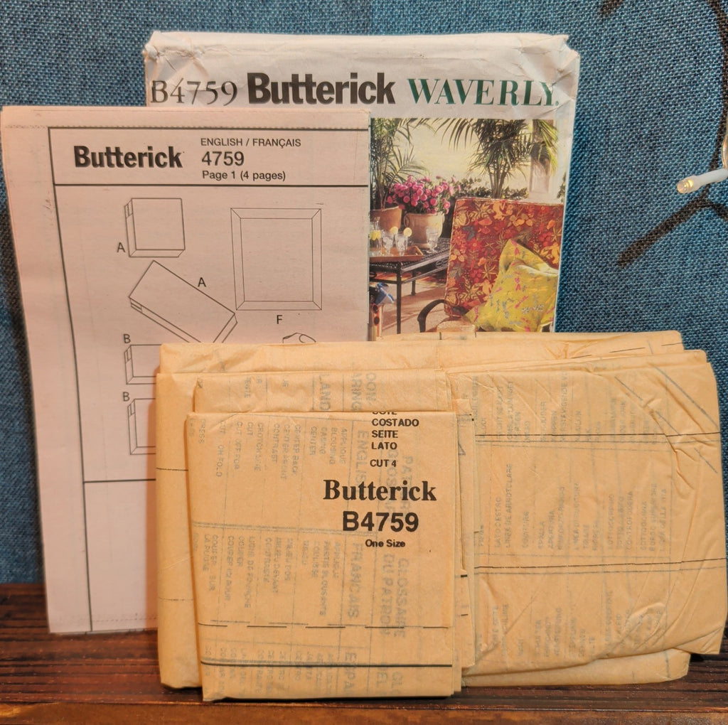 Butterick 4759 Waverly Patio Furniture Cushion Pattern DIY Home Uncut B4759