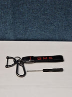 Genuine Leather GMC Car Keychain Set | Black Metal Key Ring Screwdriver Included