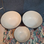 Royal Norfolk Set 3 Ceramic Bowls 6" Black White Dashed Swirl