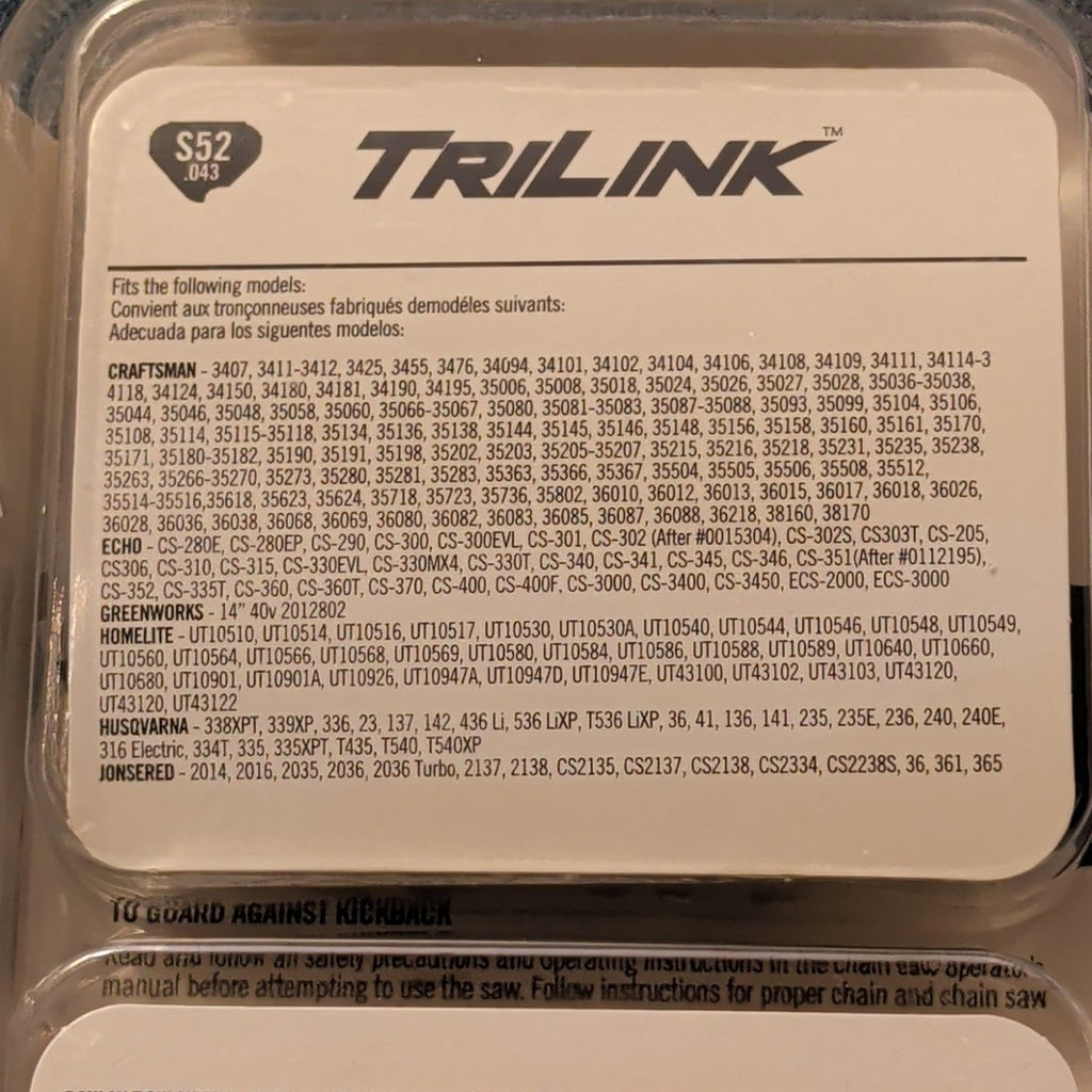 TriLink 14 Inch Chainsaw Chain 2 Pack S52 .043 52 Drive Links Husqvarna Poulan