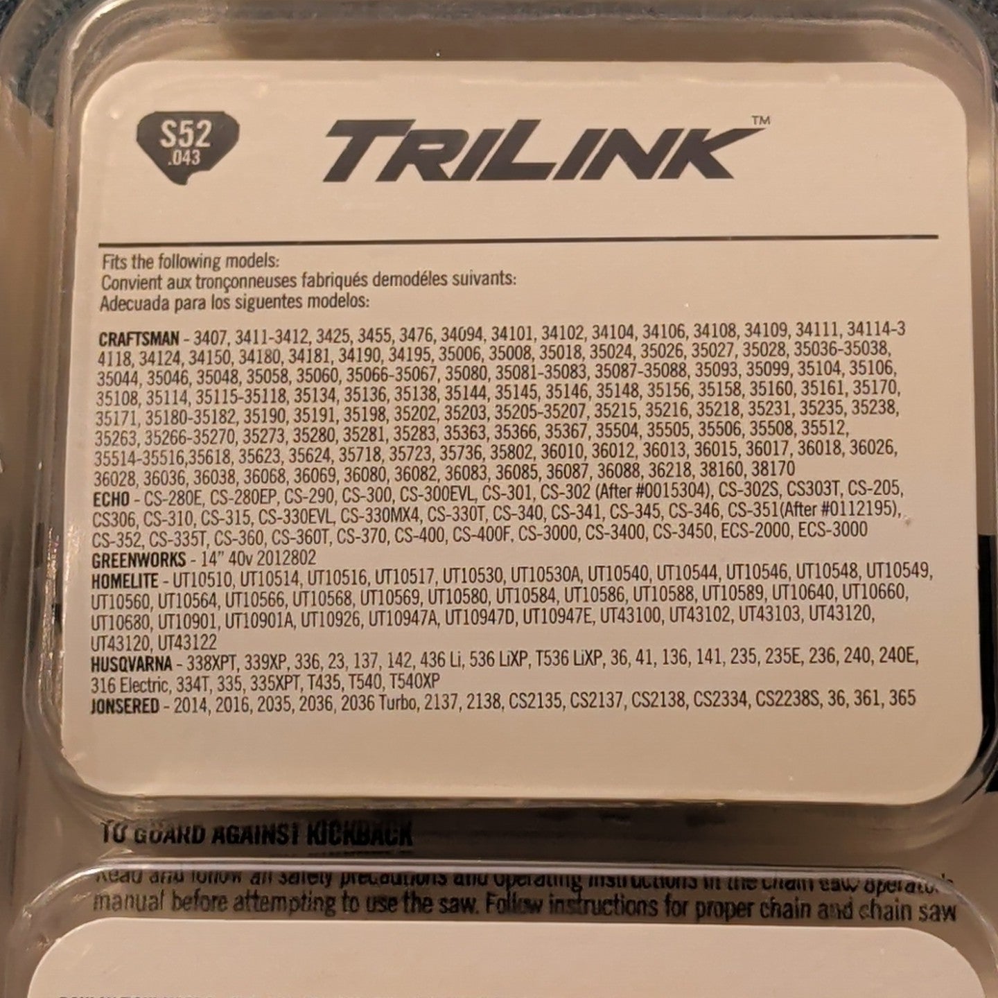 TriLink 14 Inch Chainsaw Chain 2 Pack S52 .043 52 Drive Links Husqvarna Poulan