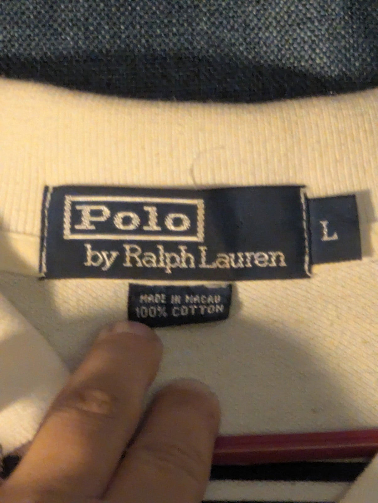 Vintage 90s Polo Ralph Lauren Shirt Men's Large Cream Navy Stripe 