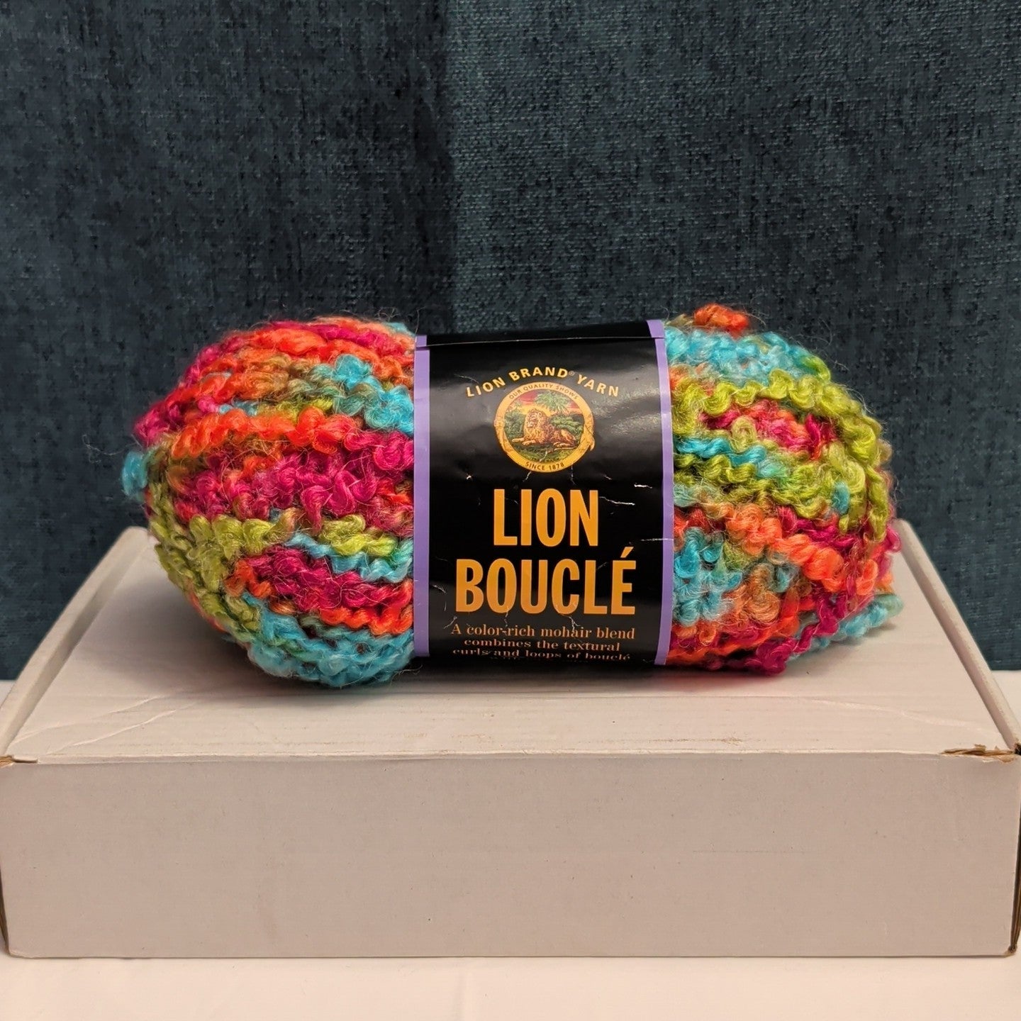 Lion Brand Lion Boucle Yarn Sorbet 205 Mohair Blend Textured Pink Teal Orange