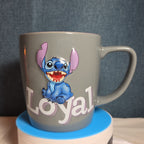 Disney Parks Stitch Loyal Brave Grey Ceramic Mug Pink Inside