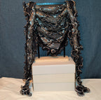 Laurena by LJL Metallic Lace Scarf Wrap Silver Black Ruffled Boho NWT 63x23