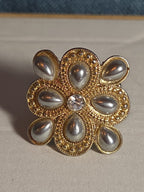 Sarah Coventry Pearl Rhinestone Flower Ring Vintage  Adjustable