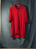 Greg Norman Collection Men's L 100% Cotton Red White Stripe Golf Polo Shark Logo
