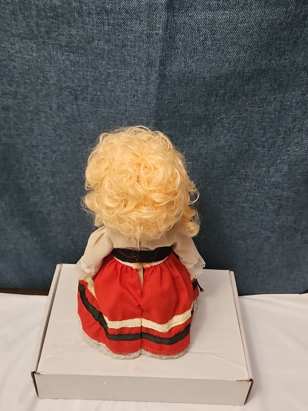 Vintage Heritage Doll Piggy Bank European Folk Costume Blonde Curls Aged Charm