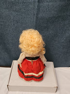 Vintage Heritage Doll Piggy Bank European Folk Costume Blonde Curls Aged Charm