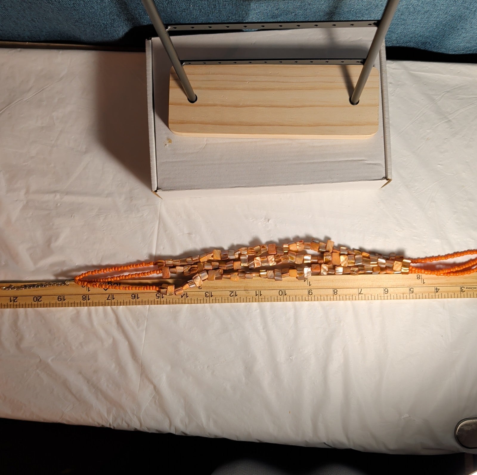 Multi Strand Orange Shell Bead Necklace 23" Boho Beach