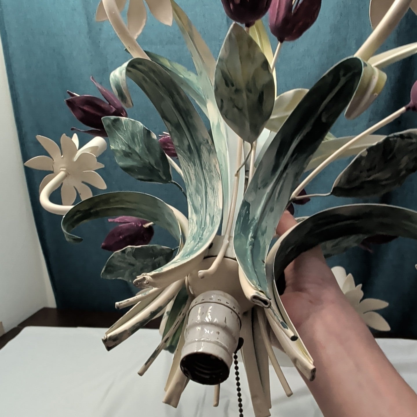Vintage Floral Chandelier 6-Arm | Purple Tulips MCM | Hollywood | Tested