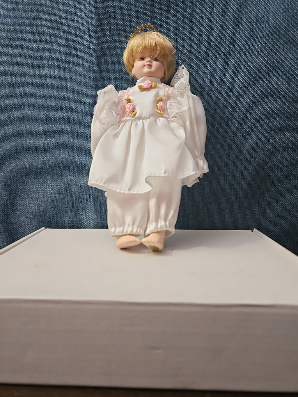 Vintage Porcelain Angel Doll | Blonde Guardian Angel with Halo