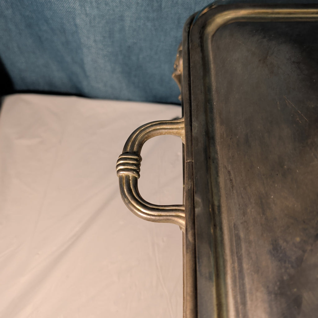 Silver Plated Double Chafer 8 Qt Buffet Server 2 Marinex Glass Pans Lion Feet