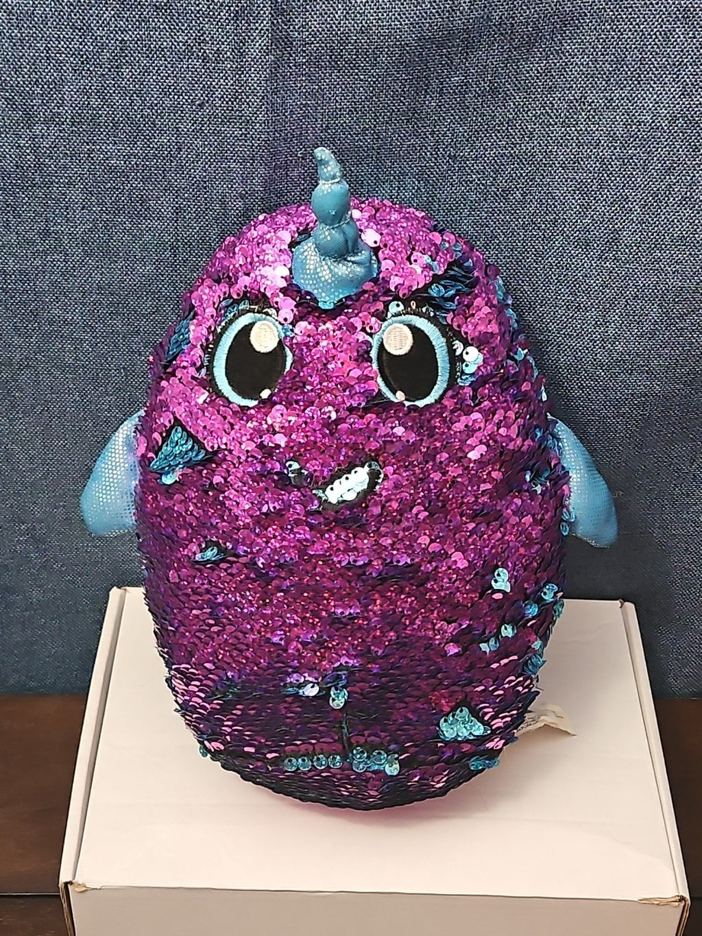Shimmeez Arlo Narwhal Plush 11" | Reversible Sequin Blue to Purple | Sensory