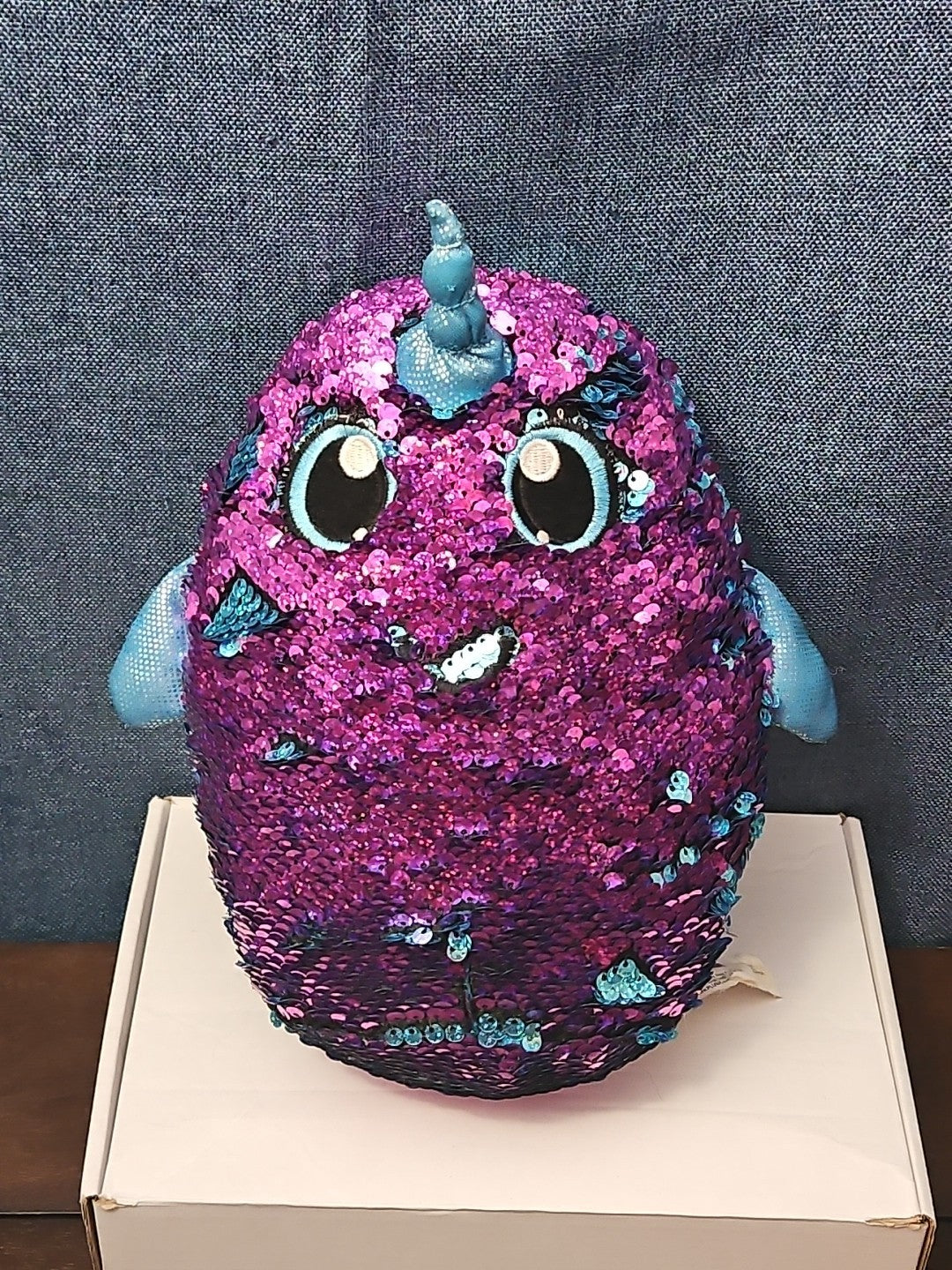 Shimmeez Arlo Narwhal Plush 11" | Reversible Sequin Blue to Purple | Sensory
