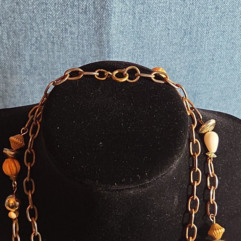 Earth Tone Bead Coppertone Chain Necklace Boho 70s Vibe
