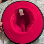 Cutely Covered Red Bottom Black Cowboy Hat Felt Wide Brim Fedora Medium Used