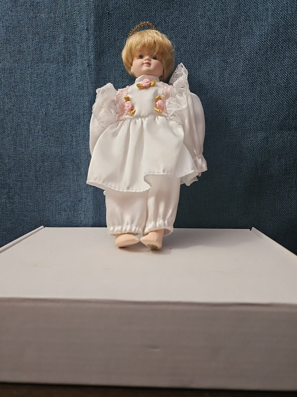 Vintage Porcelain Angel Doll | Blonde Guardian Angel with Halo