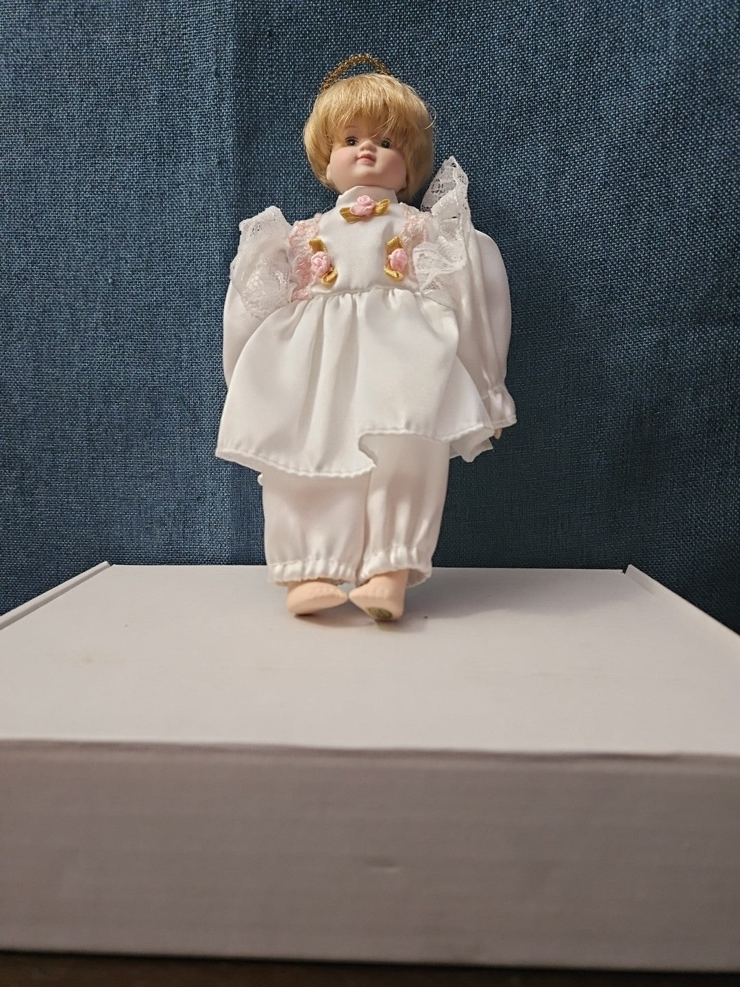 Vintage Porcelain Angel Doll | Blonde Guardian Angel with Halo