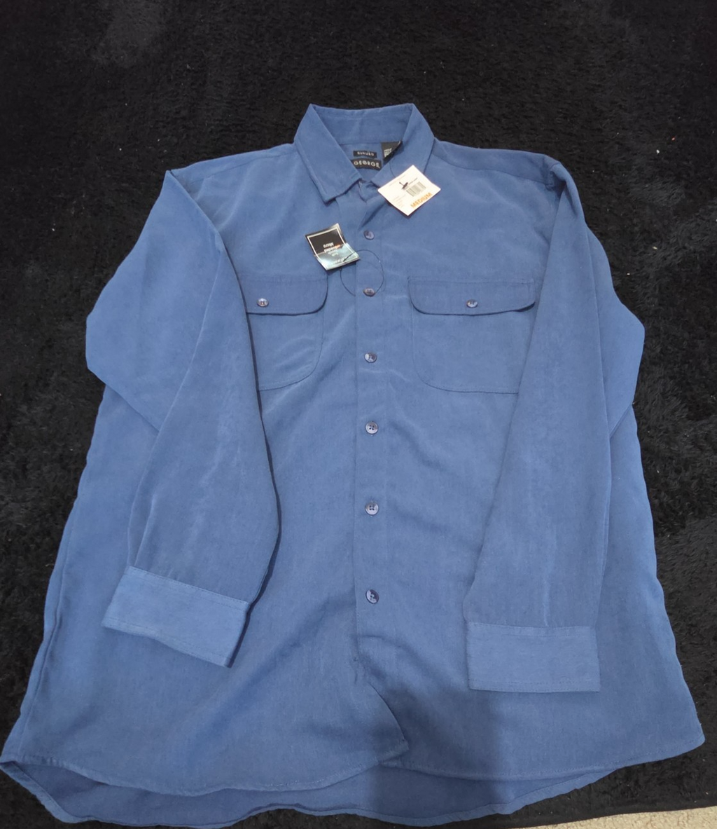 George Sueded Shirt Mens M Blue Long Sleeve Button Up NWT