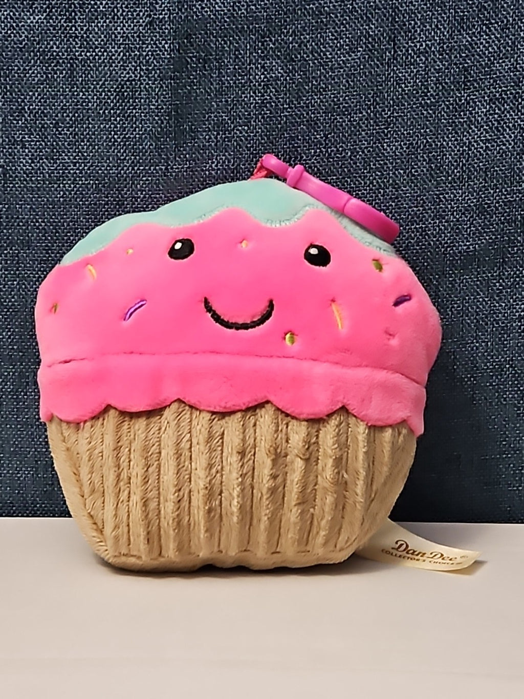 Dan Dee Cupcake Plush Keychain | Pink Happy Face Bag Clip | Kawaii Food Stuffed