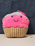 Dan Dee Cupcake Plush Keychain | Pink Happy Face Bag Clip | Kawaii Food Stuffed