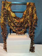 Laurena by LJL Metallic Lace Scarf Wrap Henna Rust Ruffled Boho NWT 63x23