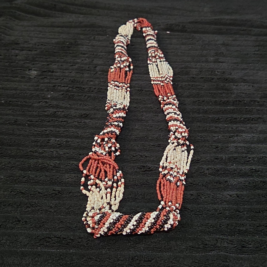Multi-Strand Seed Bead Twisted Necklace Red Black Boho EUC