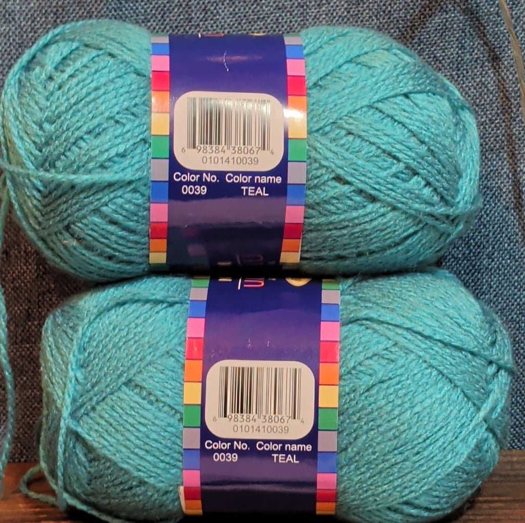 Herrschners Afghan Yarn 2 Ply Teal Acrylic 2 Skein Lot 0036