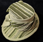 Carissimo Green Striped Wide Brim Church Derby Hat Bow Ribbon Vintage